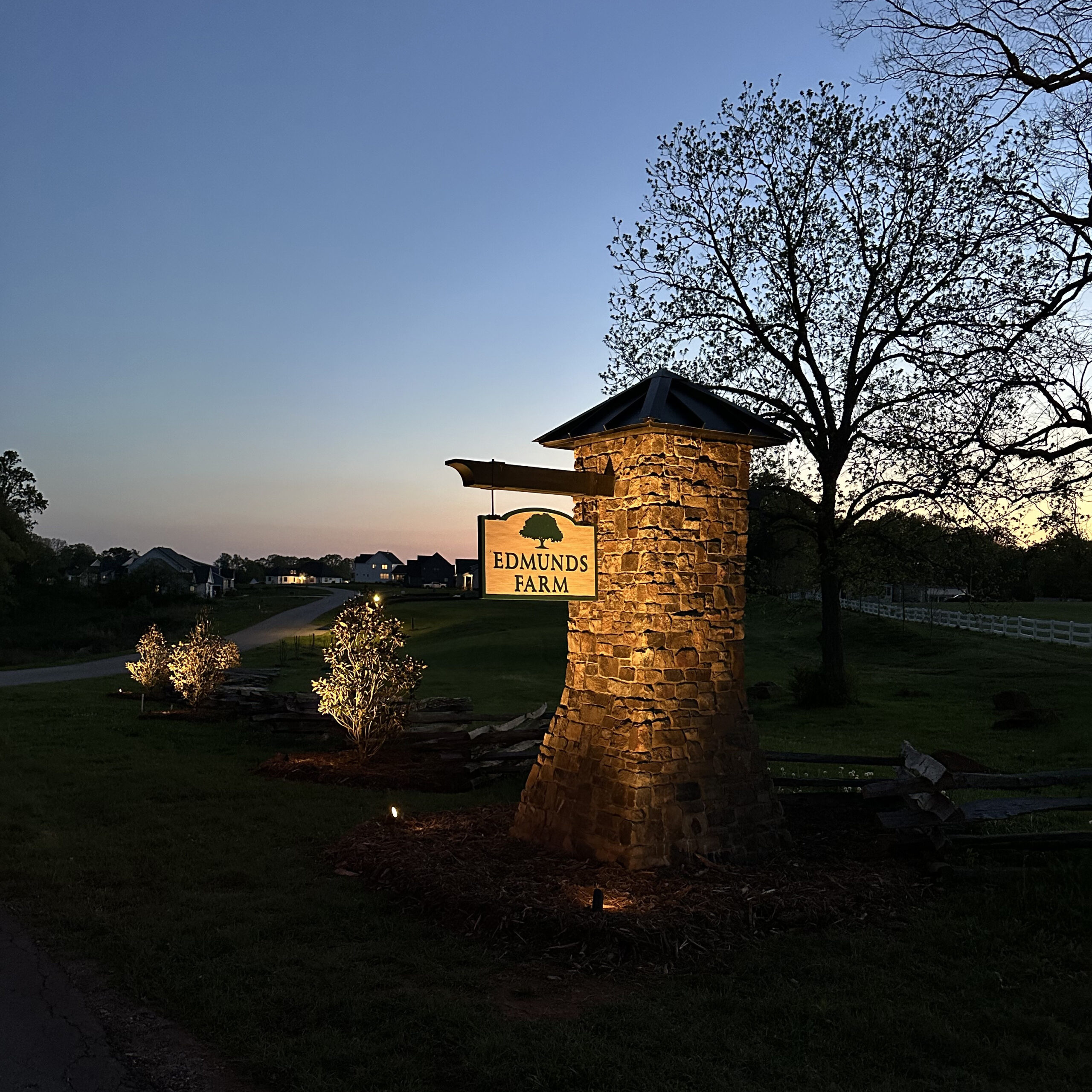 Edmunds Farm entrance at twilight
